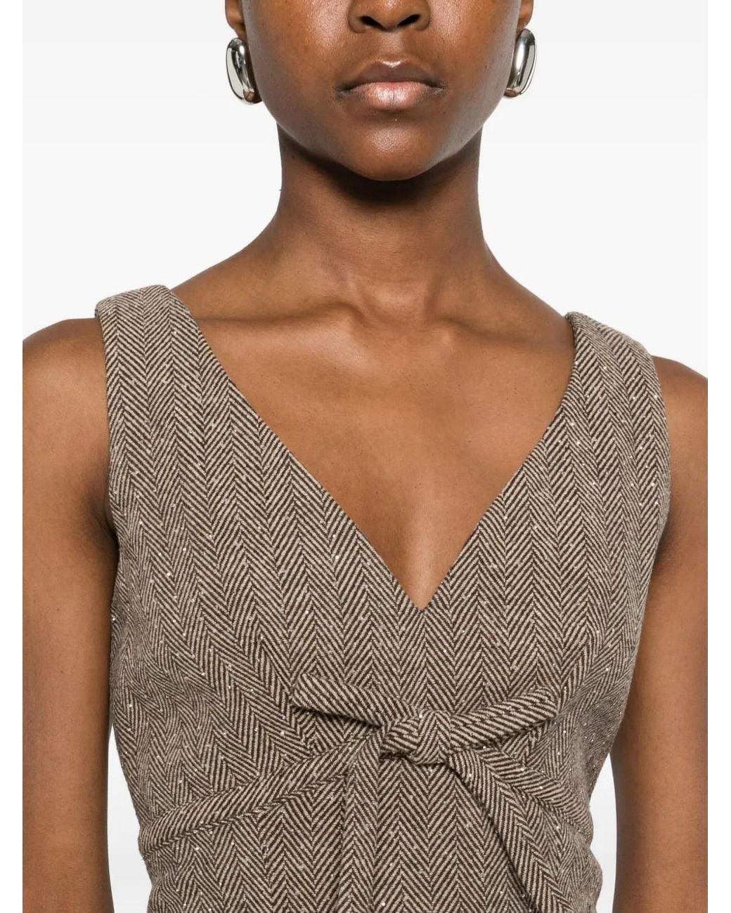 ERMANNO FIRENZE Brown Bow-Detail Midi Dress