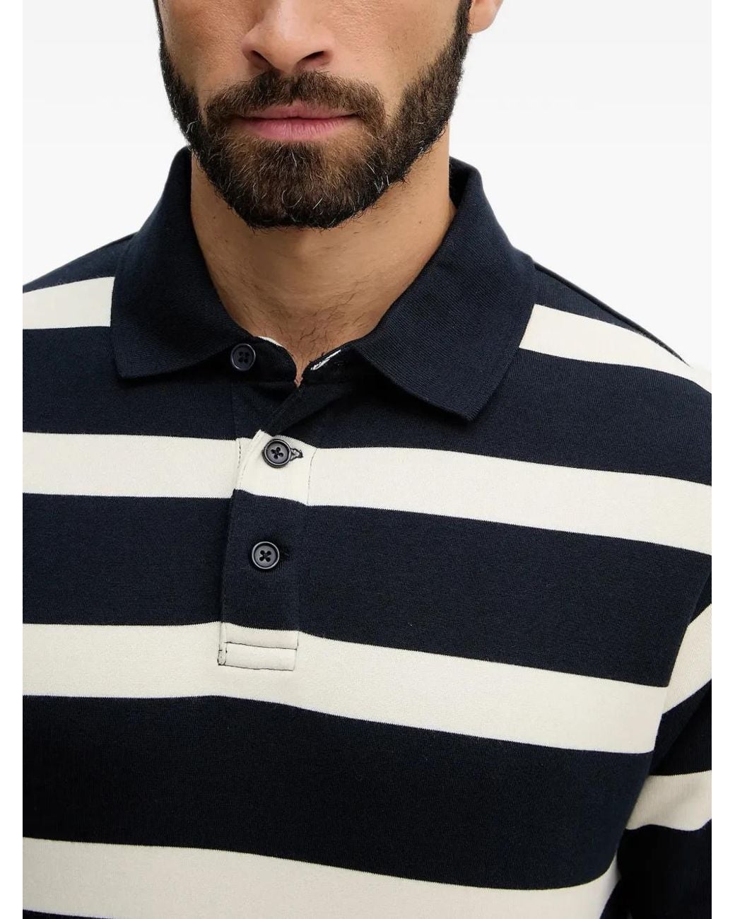 Lindbergh Blue Striped Long-Sleeve Polo Shirt for men