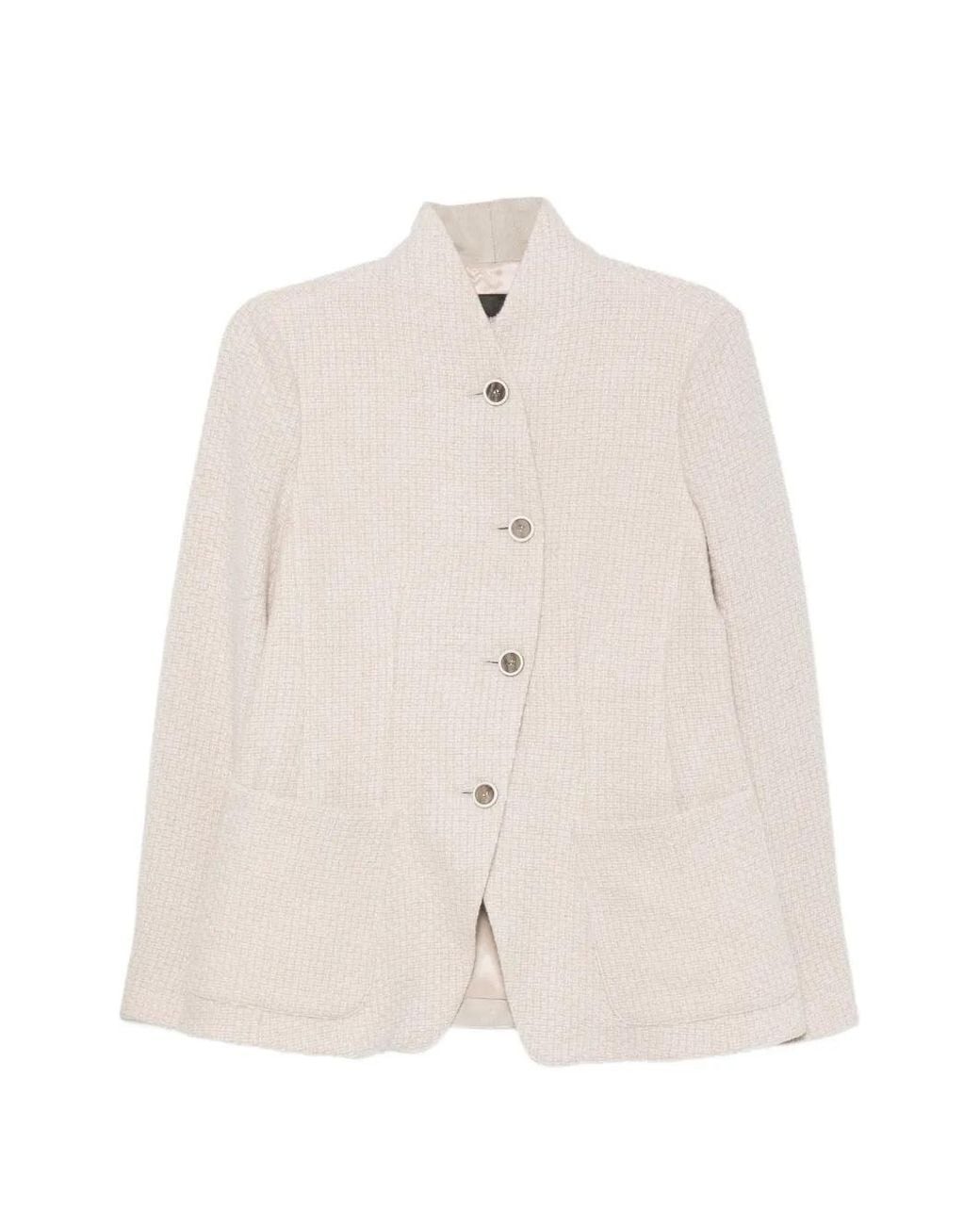 Emporio Armani White High-Neck Textured Jacket
