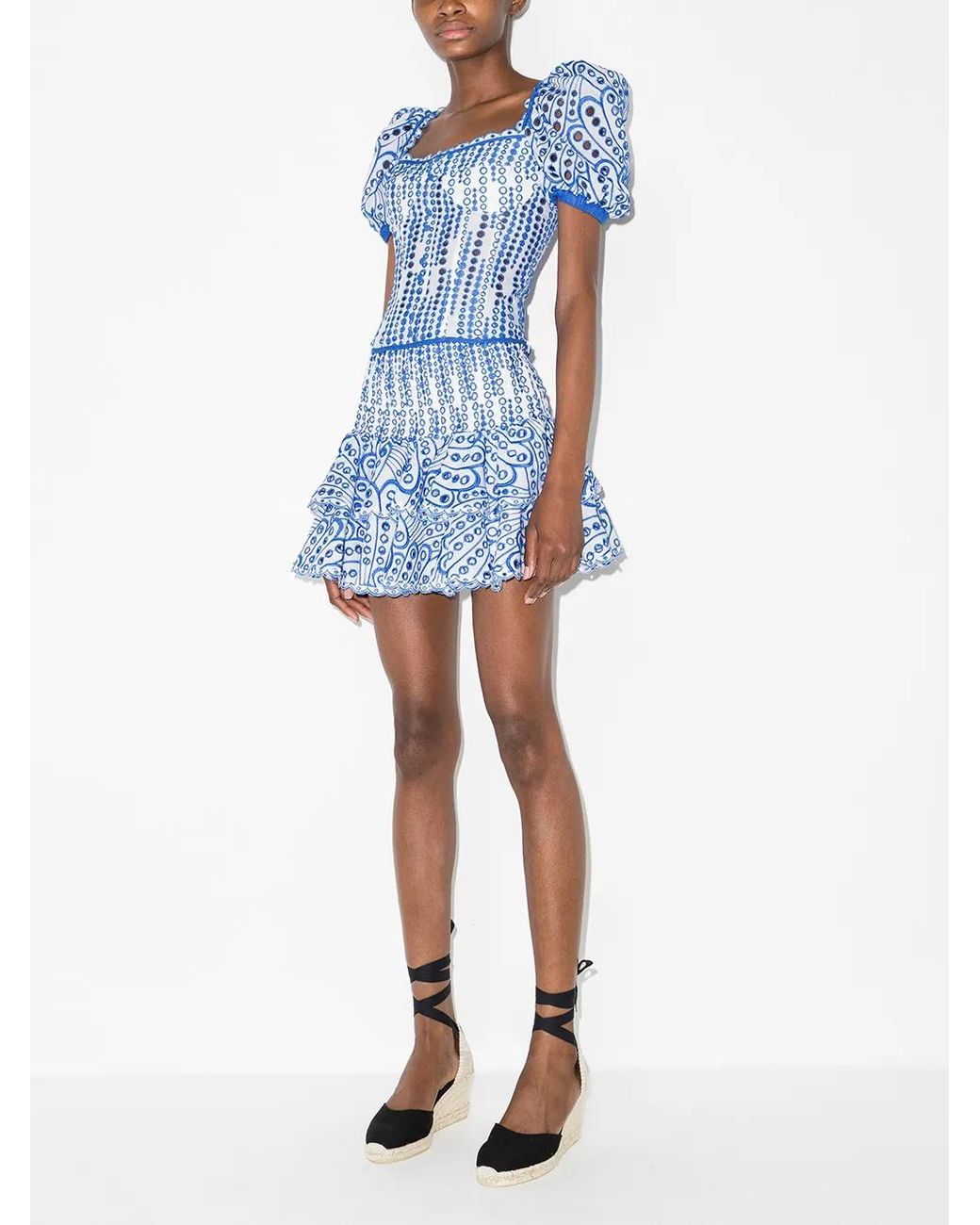 Charo Ruiz Blue Noa Embroidered Ruffled Mini Skirt