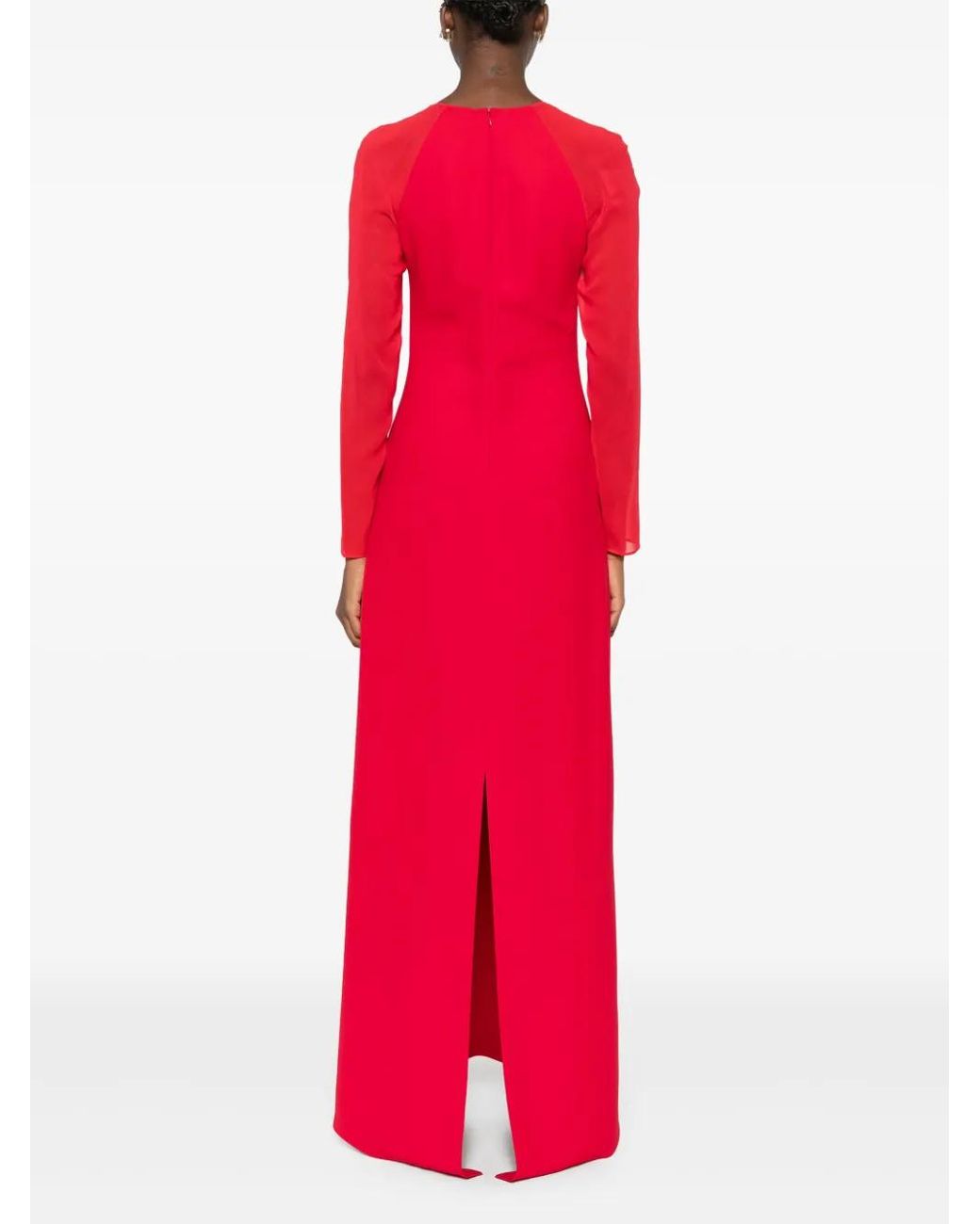 Alberta Ferretti Red Cardy Long-Sleeve Maxi Dress