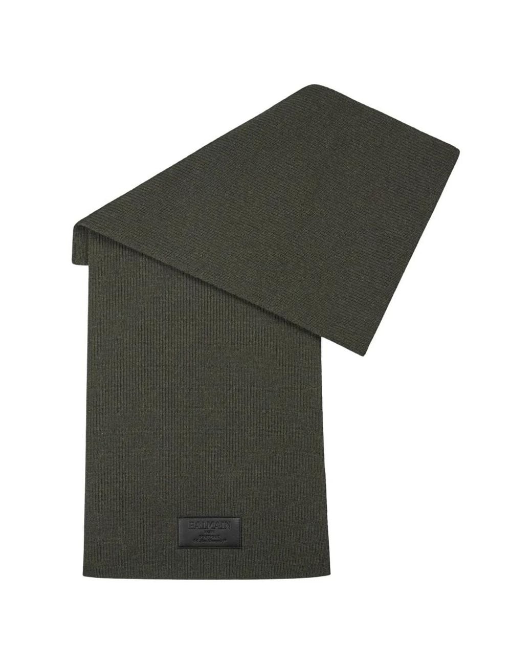 Balmain Green Wool Scarf With Leather Vintage Label for men