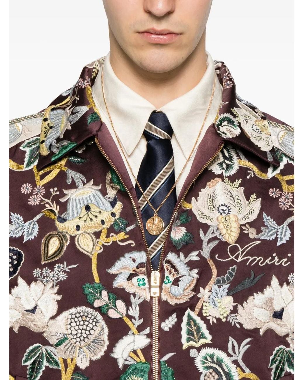 Amiri Brown Floral-Embroidered Bomber Jacket for men