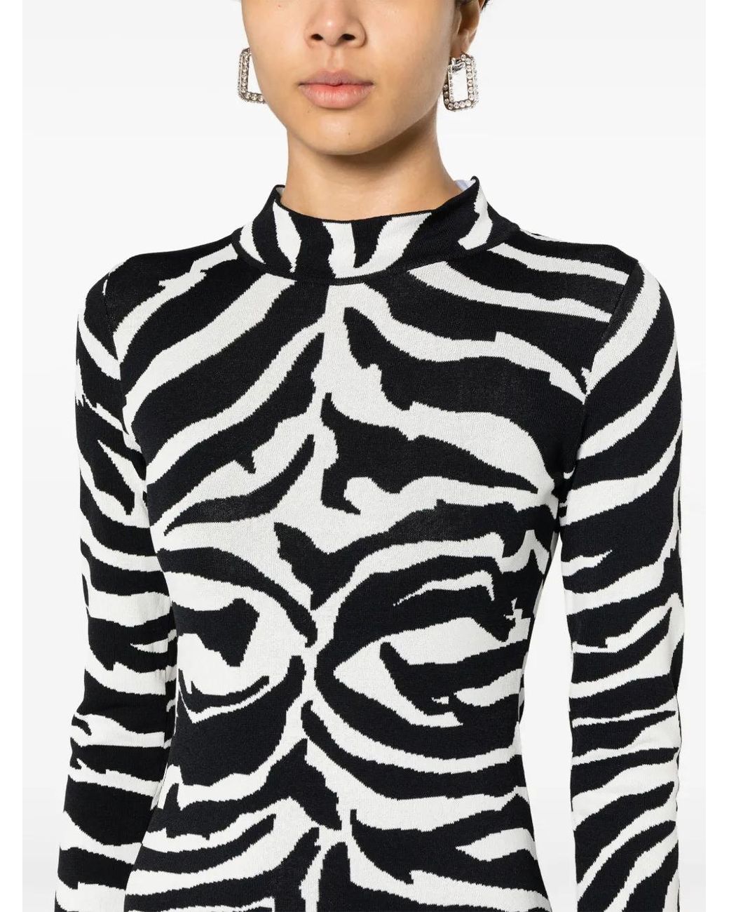 Ana Radu Black Zebra-Patterned Midi Dress