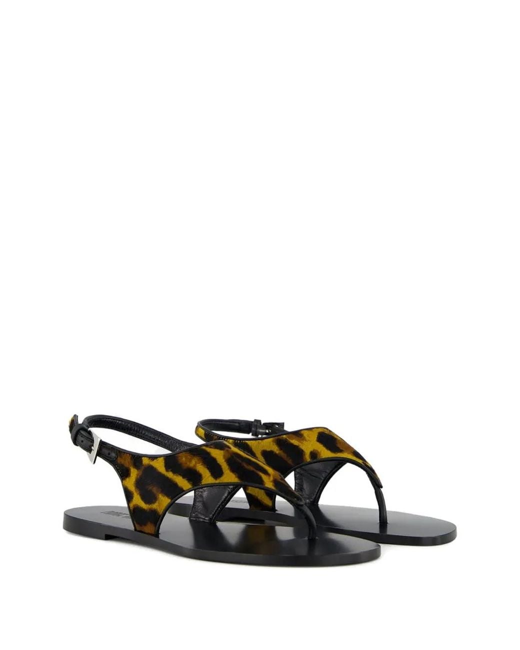 Paris Texas Black Leopard-Print Flat Sandals
