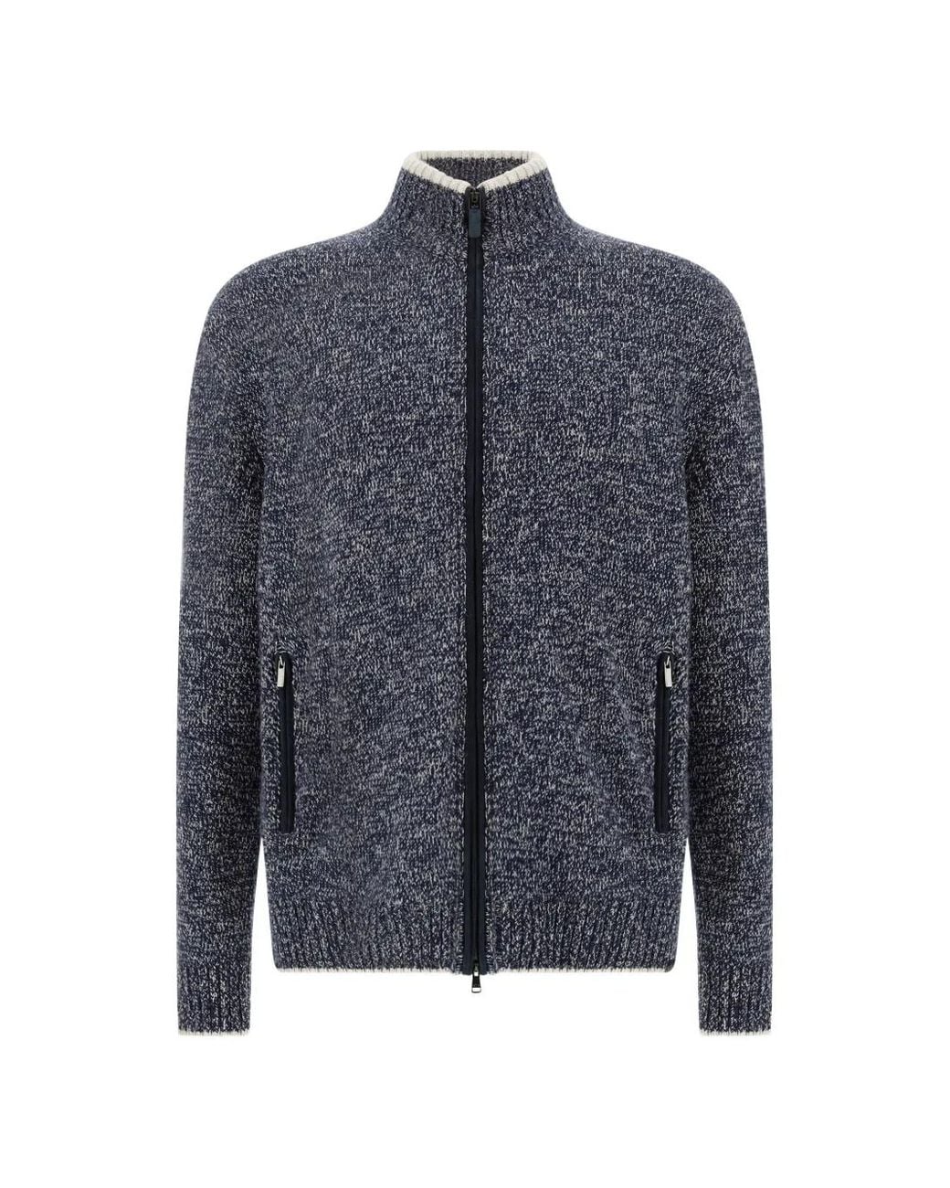 Paul & Shark Blue Zip-Up Marl-Knit Cardigan for men