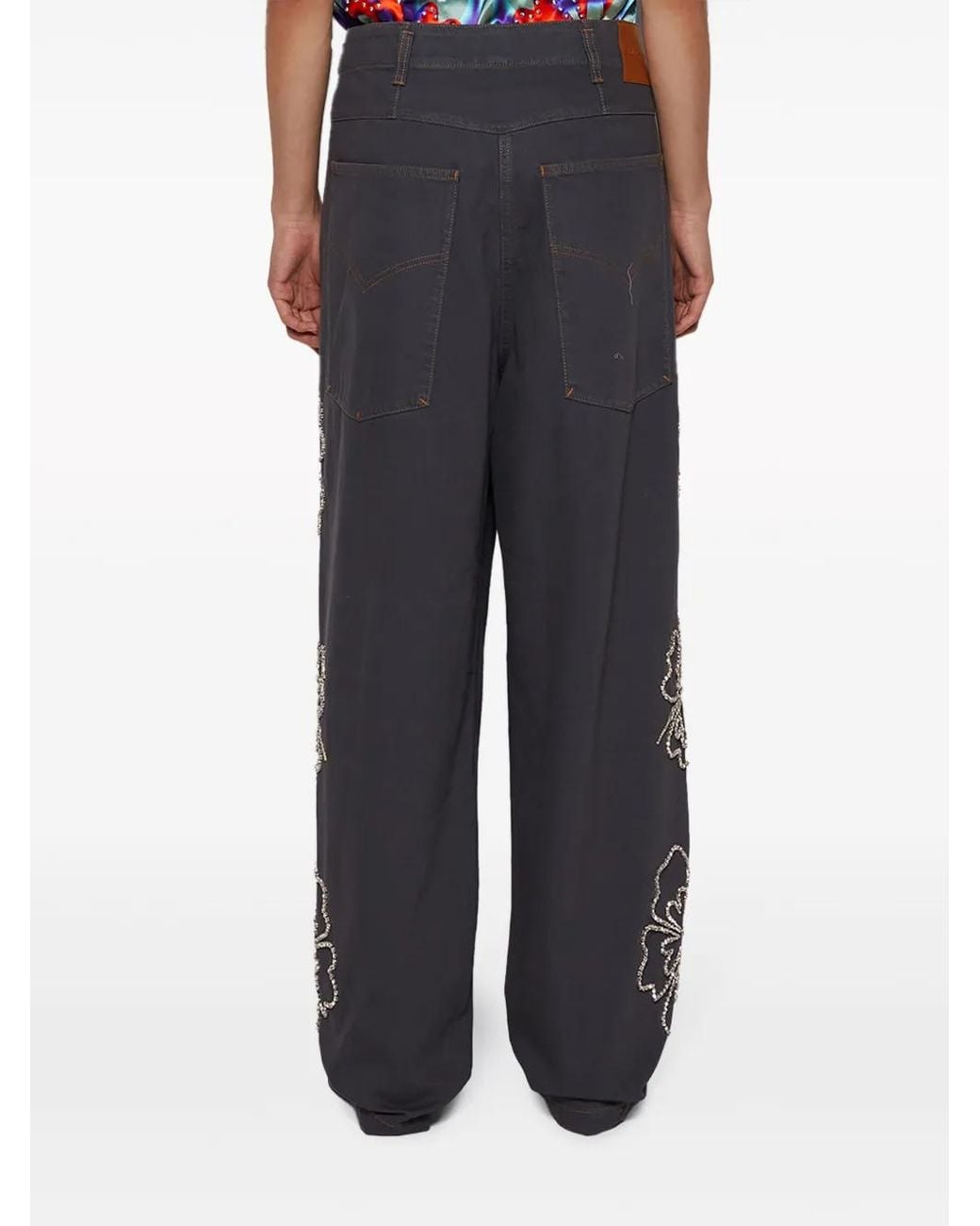 Bluemarble Gray Hibiscus Embroidered Jeans for men