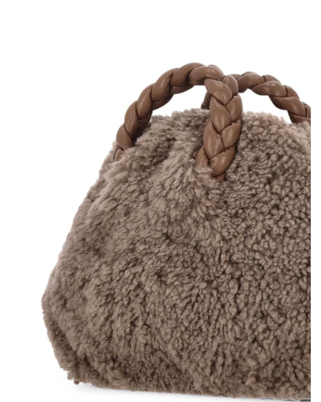 Hereu Brown Sac À Main En Peau Lainée À Anse Tressée