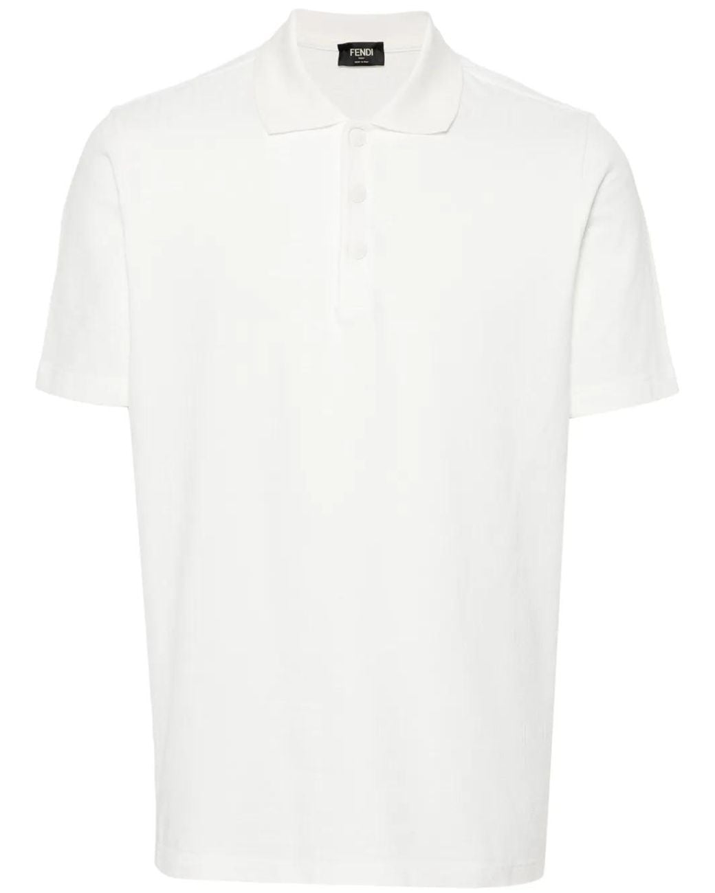 Fendi White Cotton Polo Shirt With Ff Pattern for men