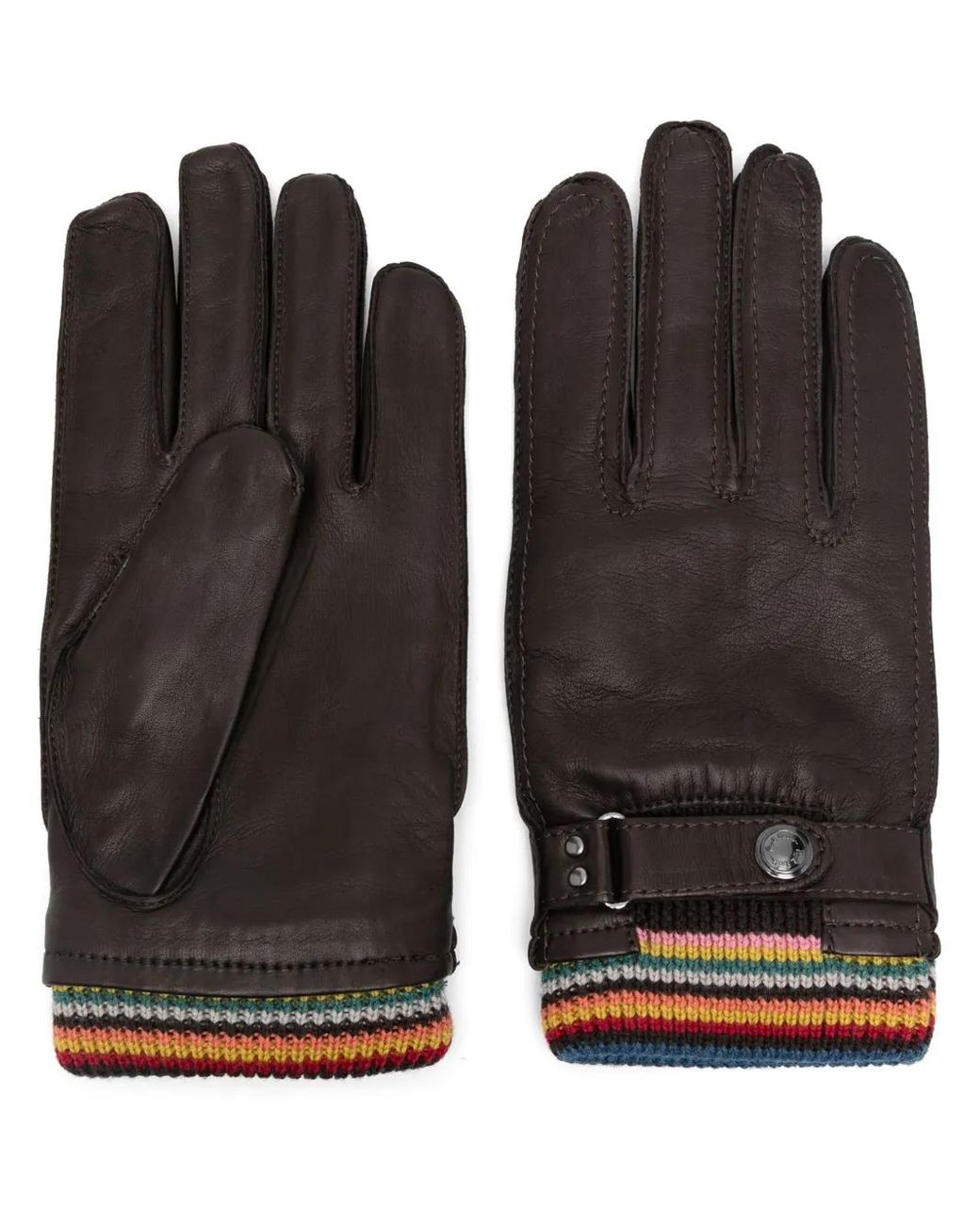 Paul Smith Black Big Stripe Cuff Gloves for men