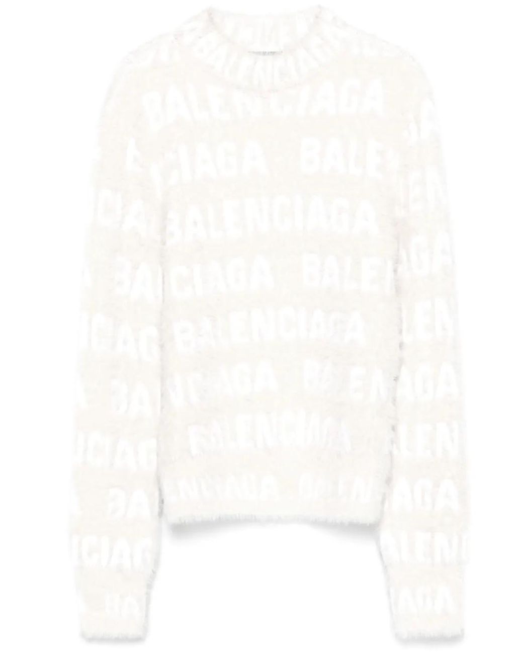 Balenciaga White Jacquard Logo Sweater