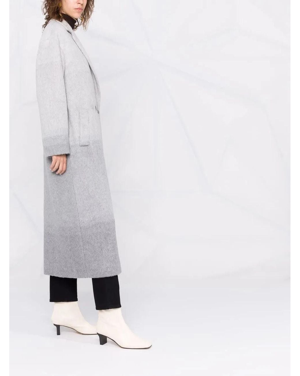 Twinset Gray Gradient-Effect Notched-Lapels Double-Breasted Coat