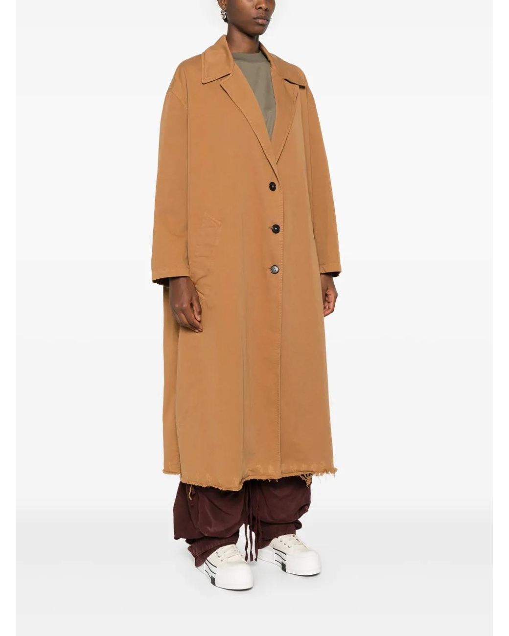 Palm Angels Brown Raw Cut-Hem Single-Breasted Coat