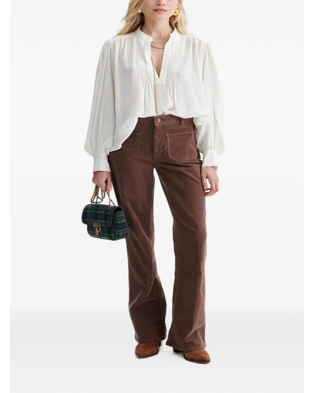 Vanessa Bruno White Helene Pleated Puff-Sleeve Blouse