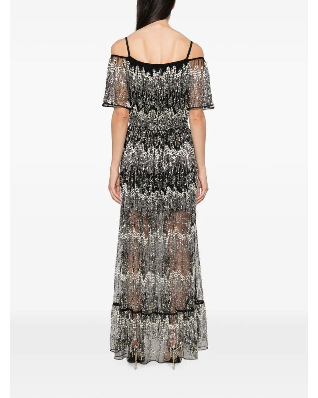 Rabanne Gray Sequin-Embellished Cold-Shoulder Maxi Dress