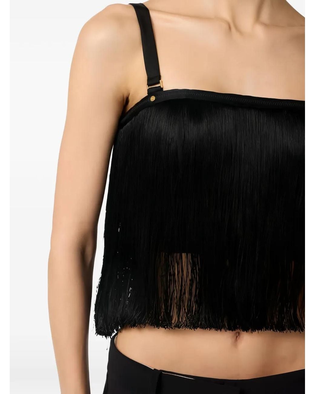 Elisabetta Franchi Black Tulle Top With Fringes