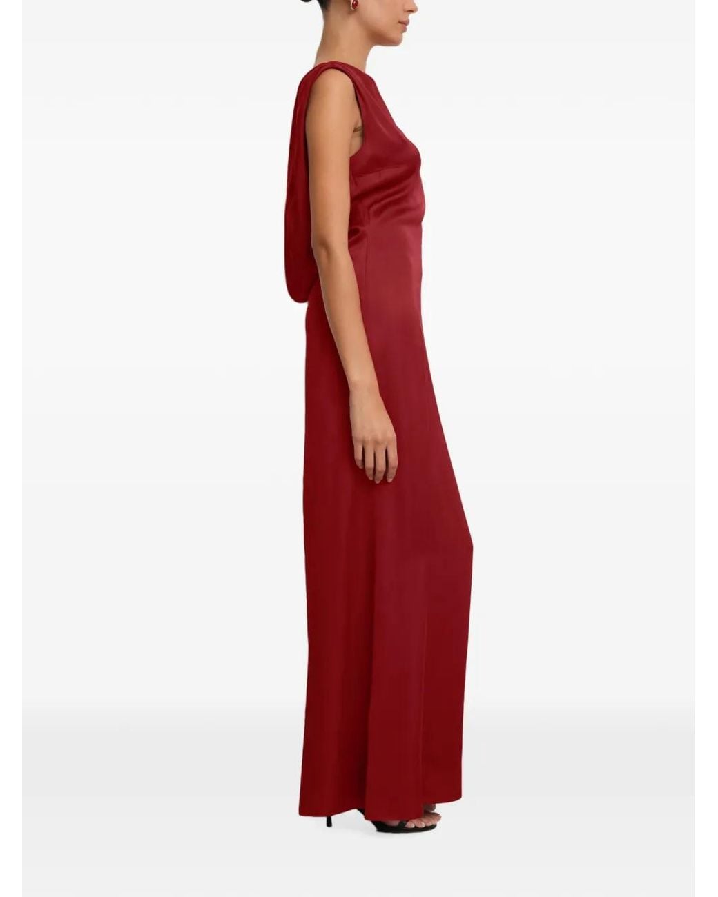 MARCELLA Red Laurel Asymmetrical-Strap Maxi Dress