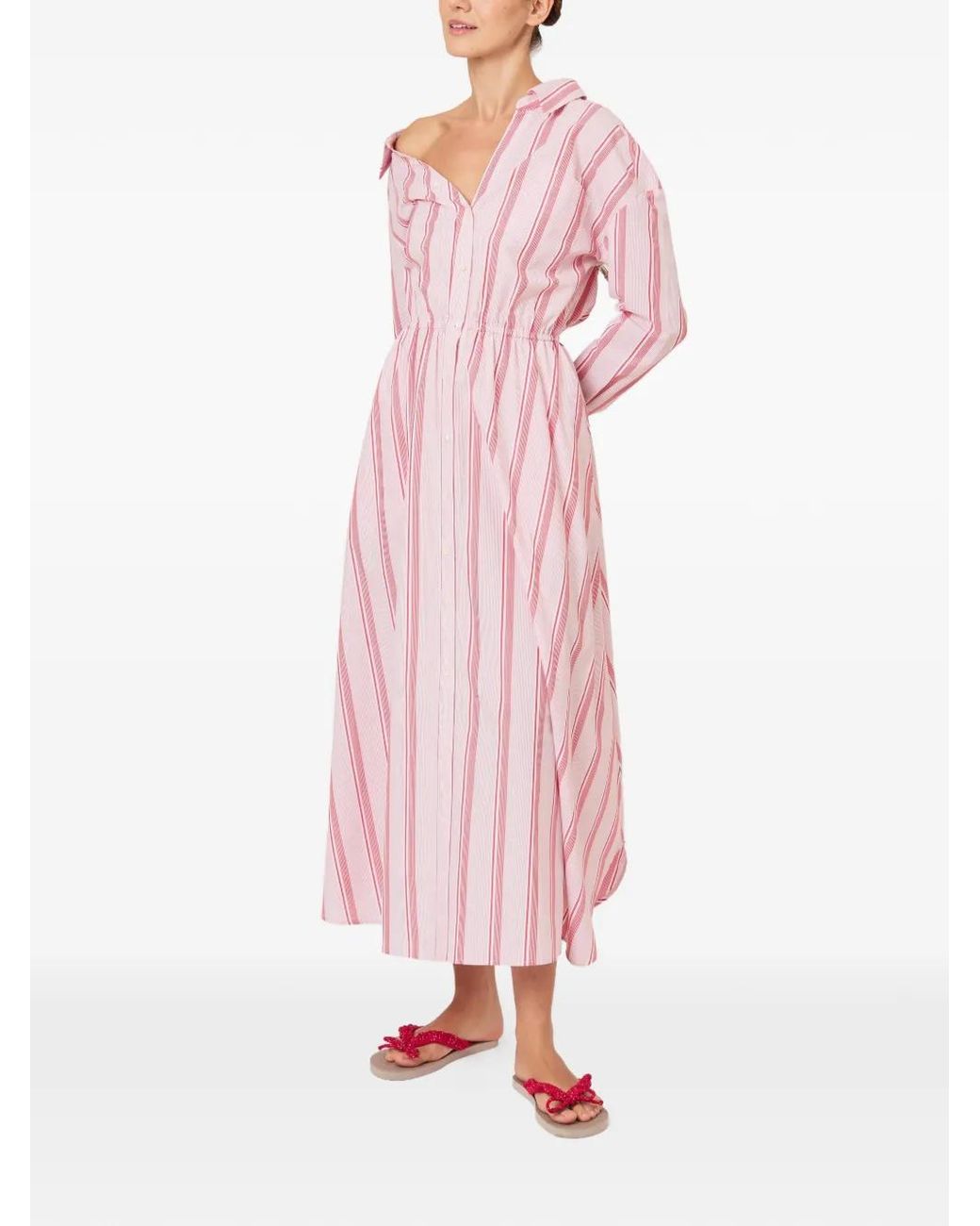 Rosie Assoulin Pink Falling-Shoulder Striped Dress