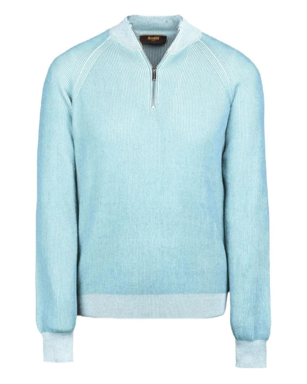 Moorer Blue Fedro-Sia Ribbed Zip-Neck Sweater for men