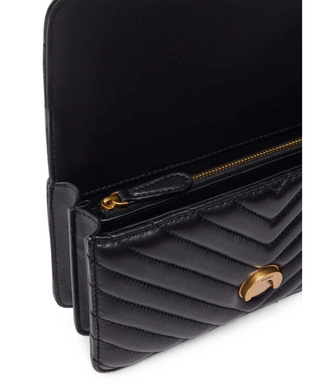 Pinko Black Love Birds Chevron-Quilted Shoulder Bag