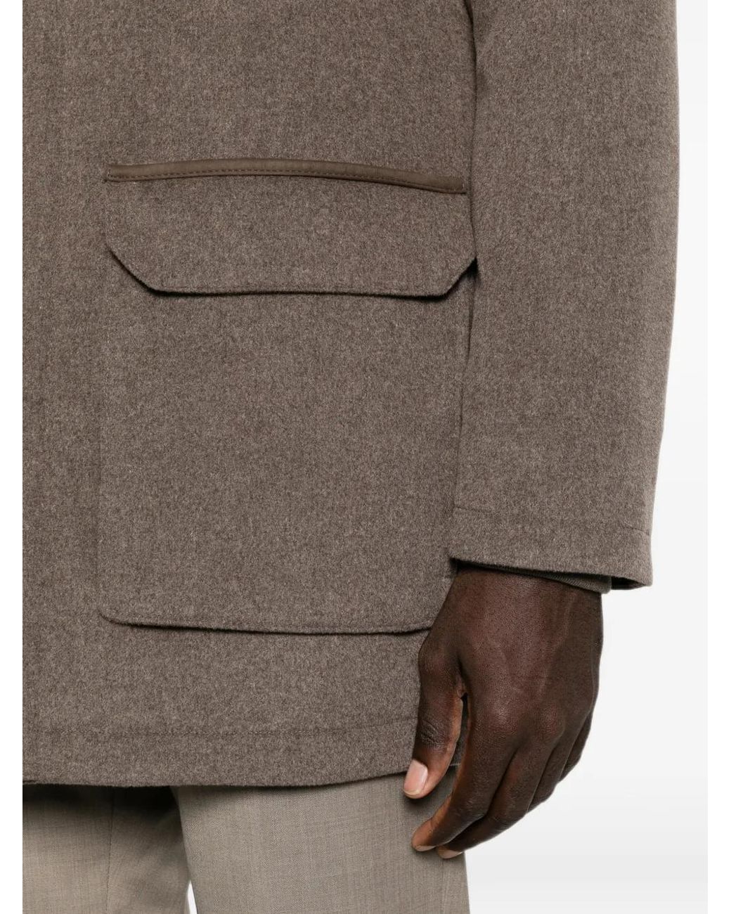 Corneliani Brown High-Neck Flap-Pocket Coat for men