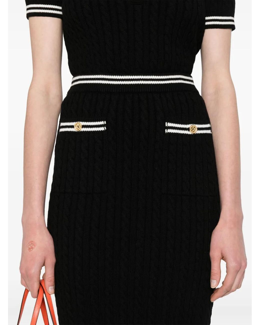Alessandra Rich Black Cable-Knit Cotton Midi Skirt