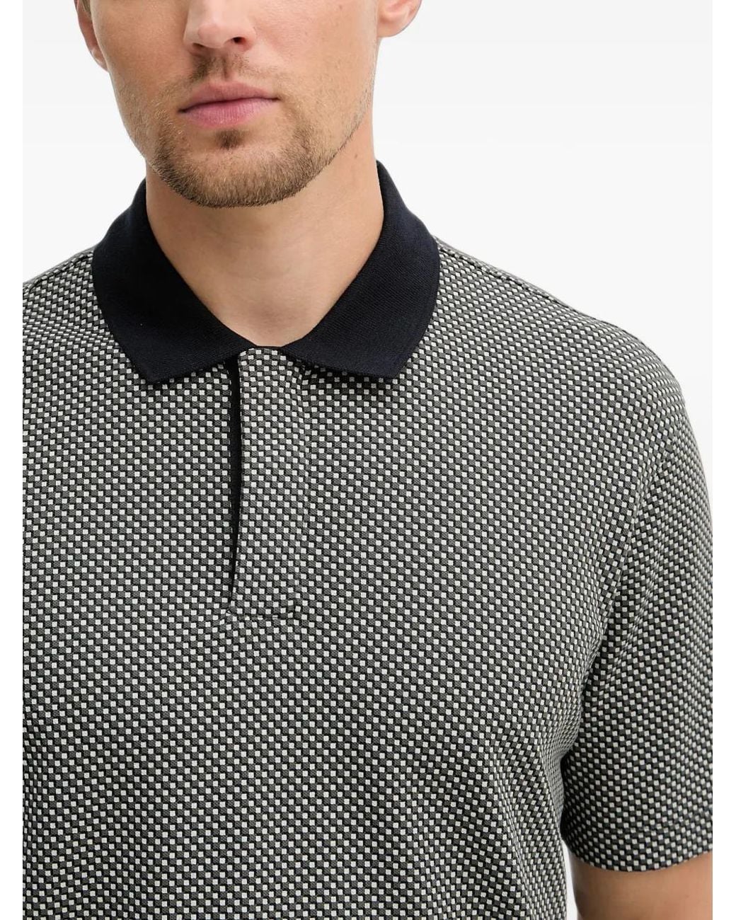 ARMANI EXCHANGE Gray Geometric-Print Polo Shirt for men