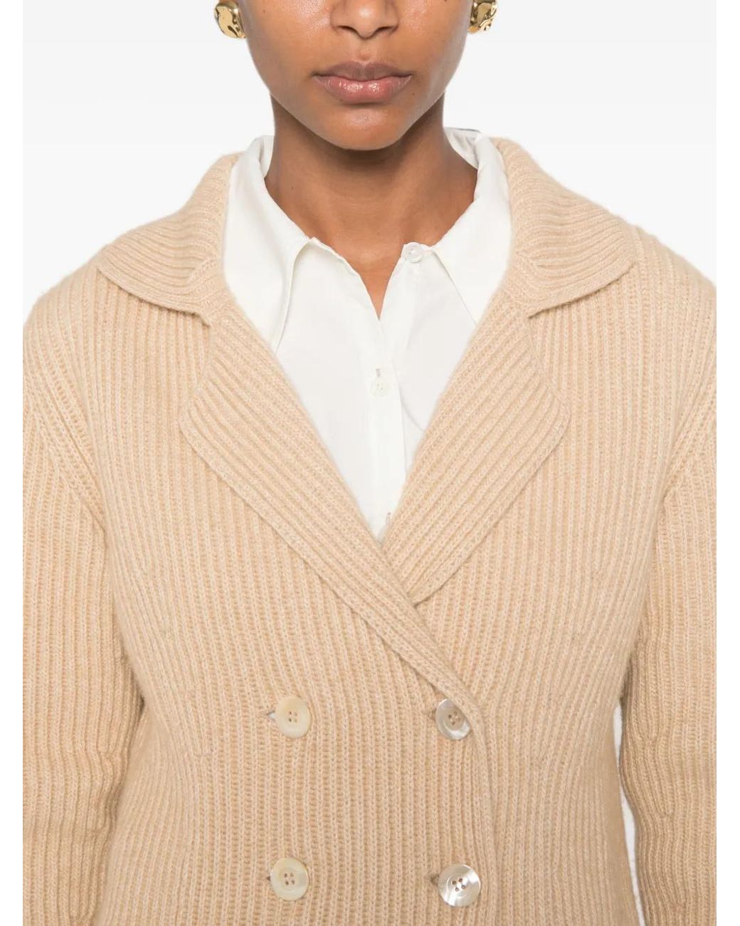 SERGIO MORETTI FIRENZE Natural Double-Breasted Ribbed-Knit Sweater