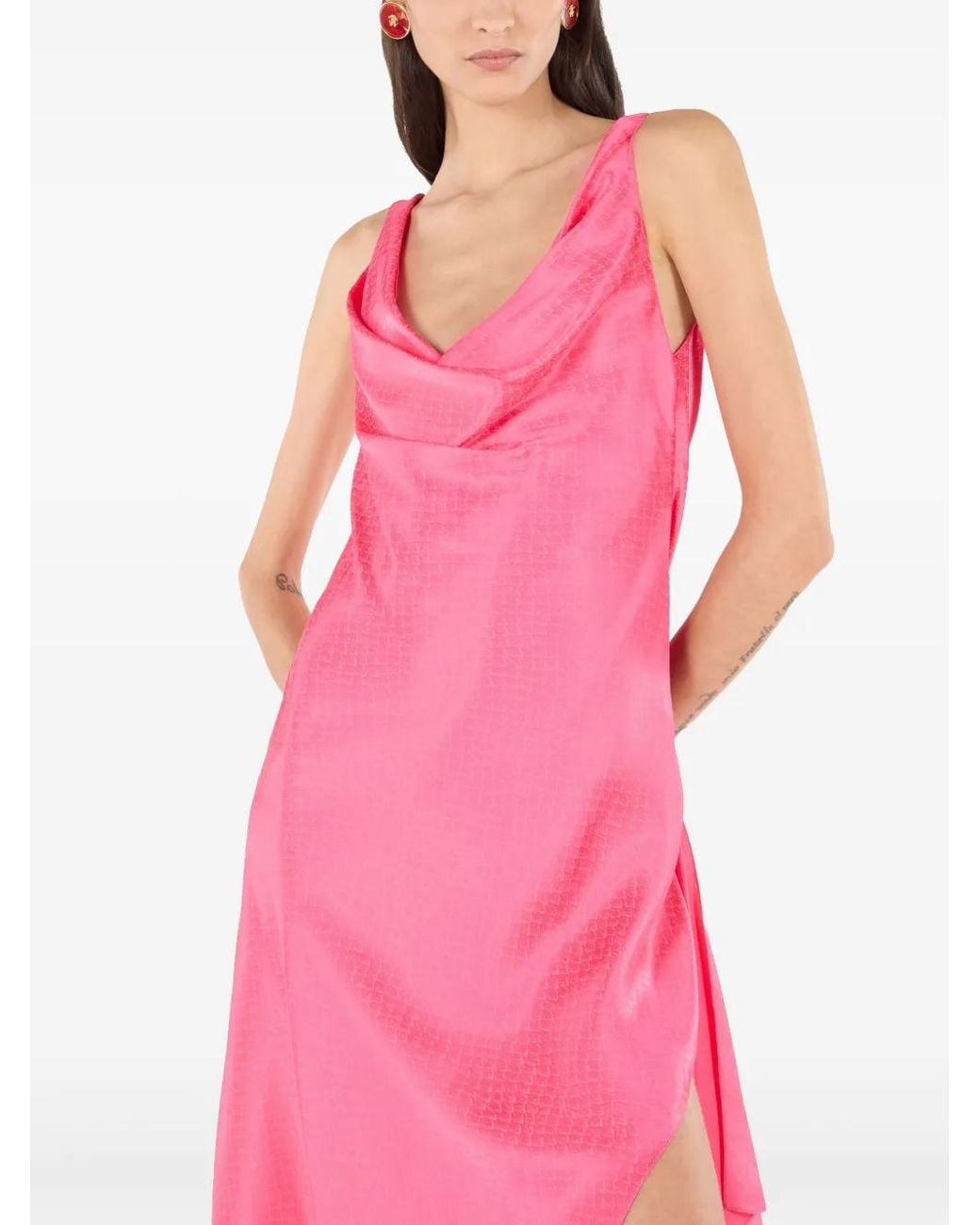 Roberto Cavalli Pink Silk Midi Dress
