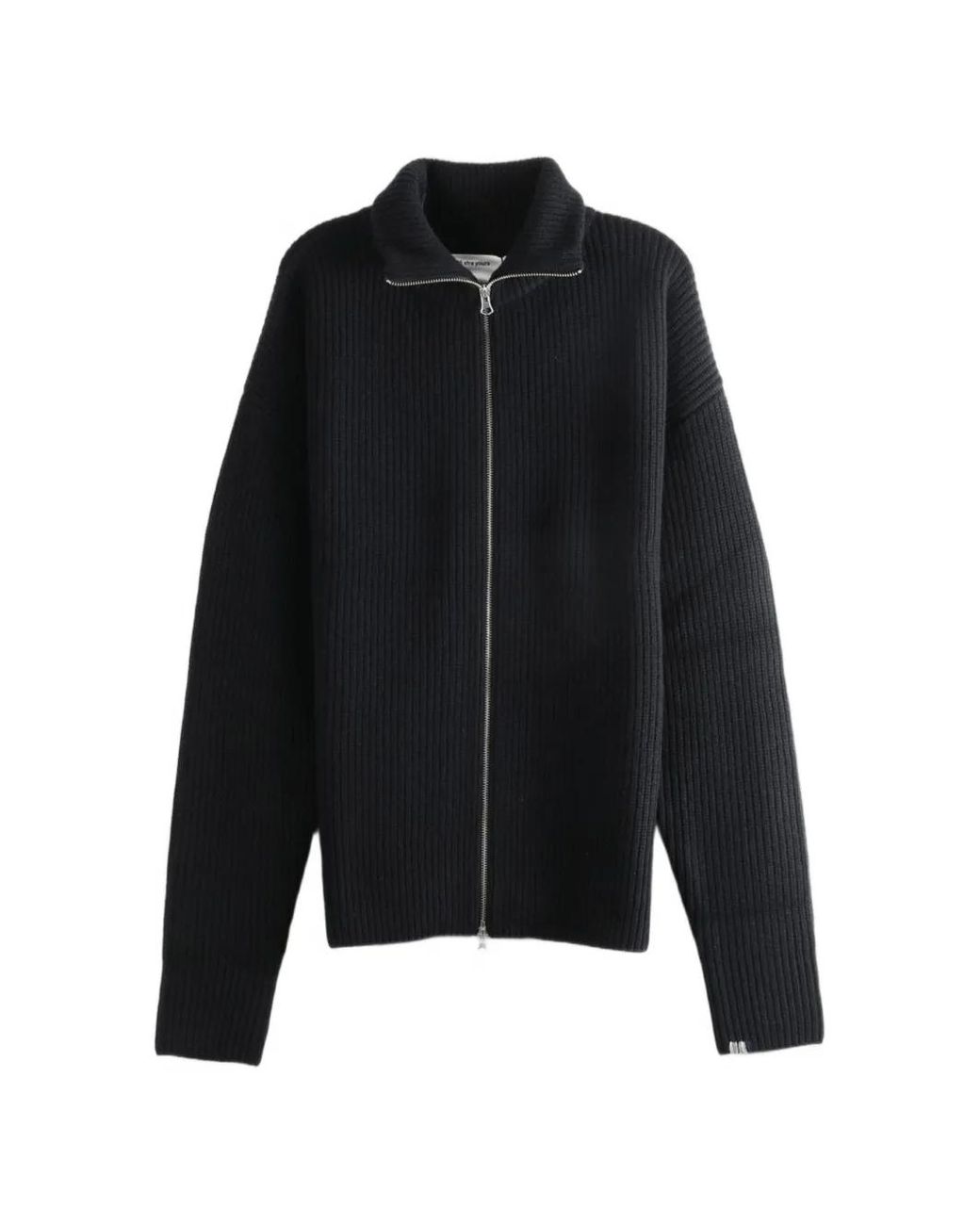 Extreme Cashmere Black Ribbed-Knit Zip-Up Sweater