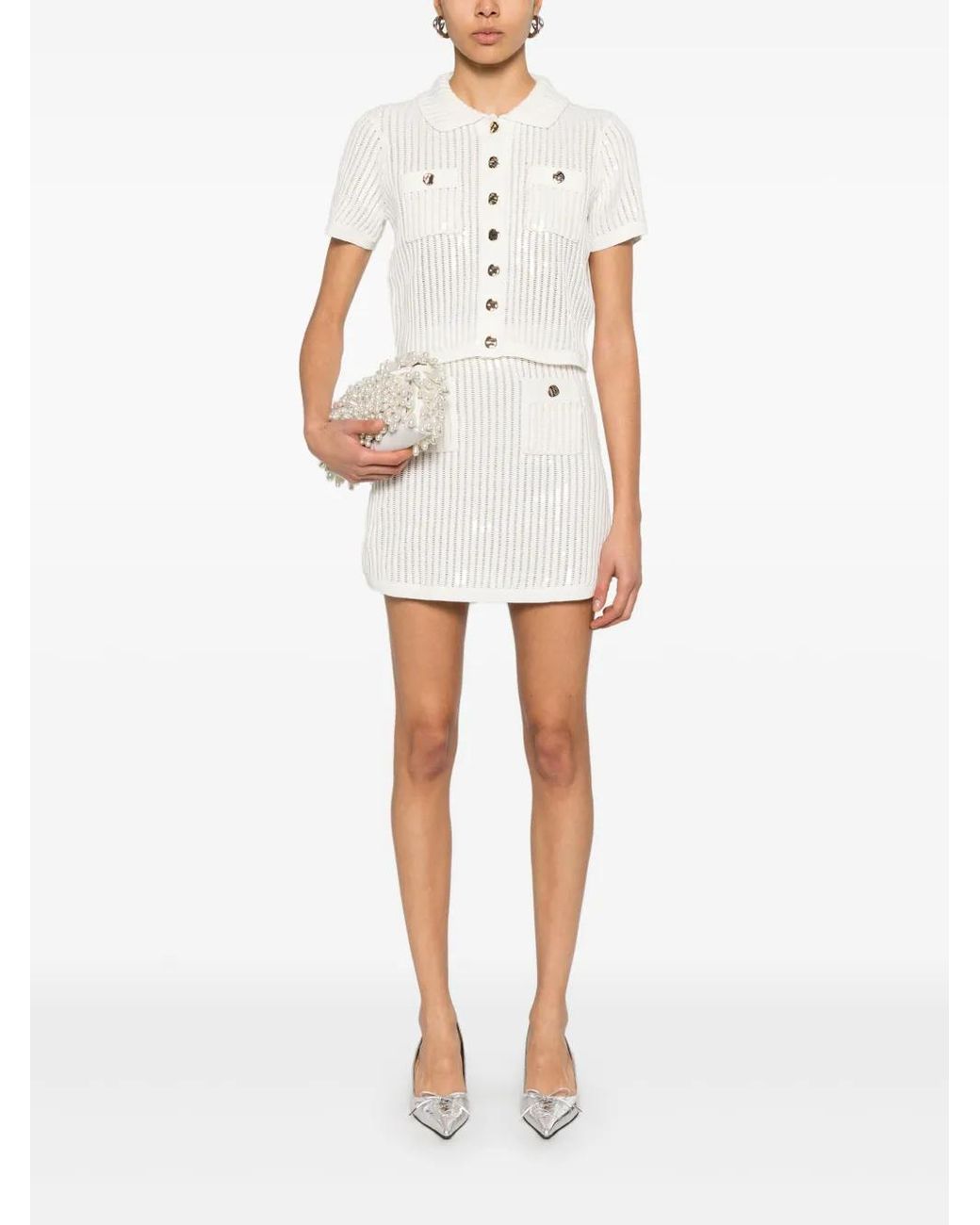 Self-Portrait White Sequin Mini Skirt