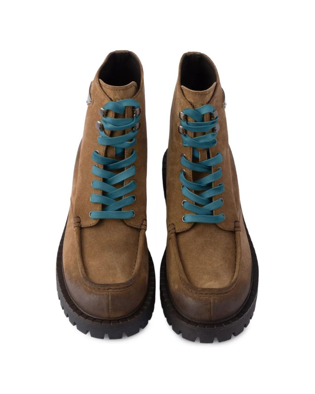 Prada Brown Aged Suede Lace-Up Ankle Boots for men