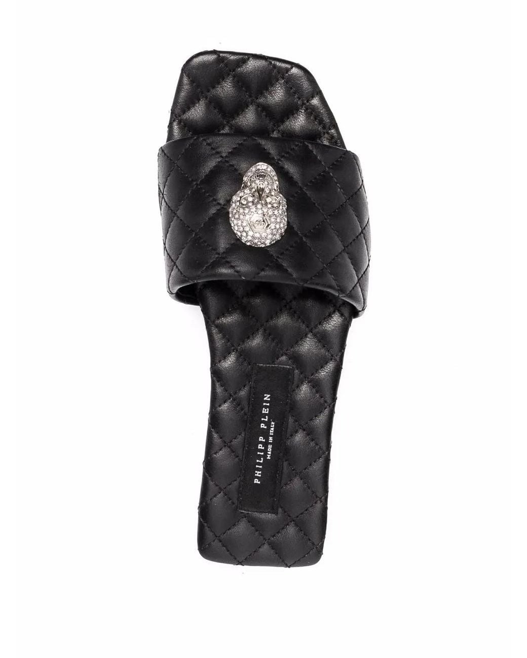 Philipp Plein Black Crystal-Skull Flat Sandals