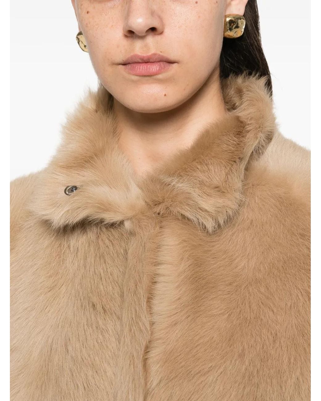 Nour Hammour Natural Midi Shearling Coat