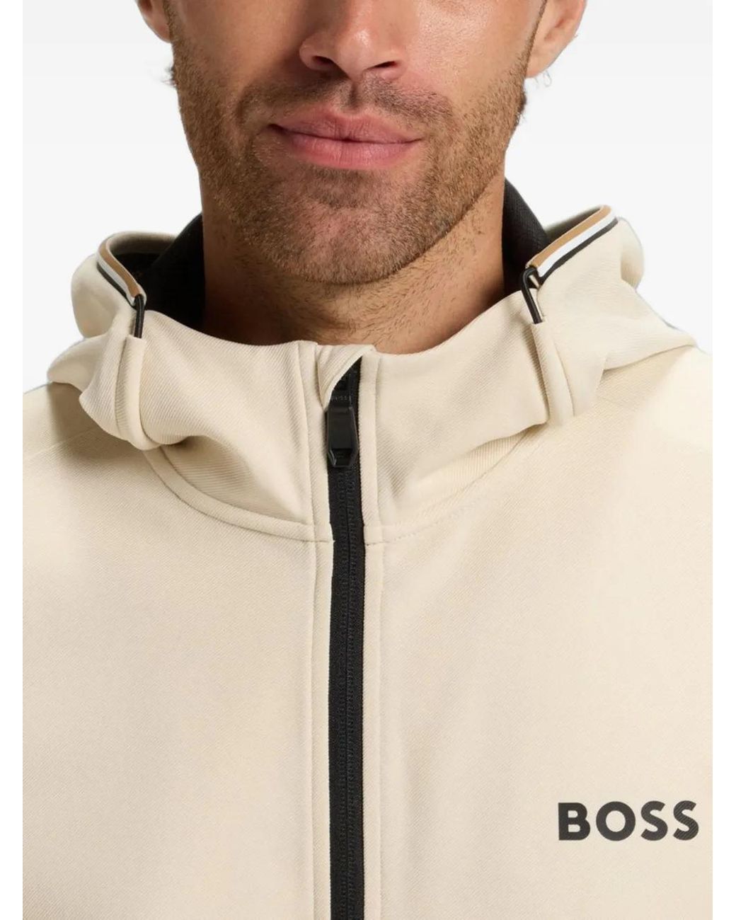 Boss Natural Active Stretch-Gabardine Zip-Up Hoodie With Thermoregulating Technology for men