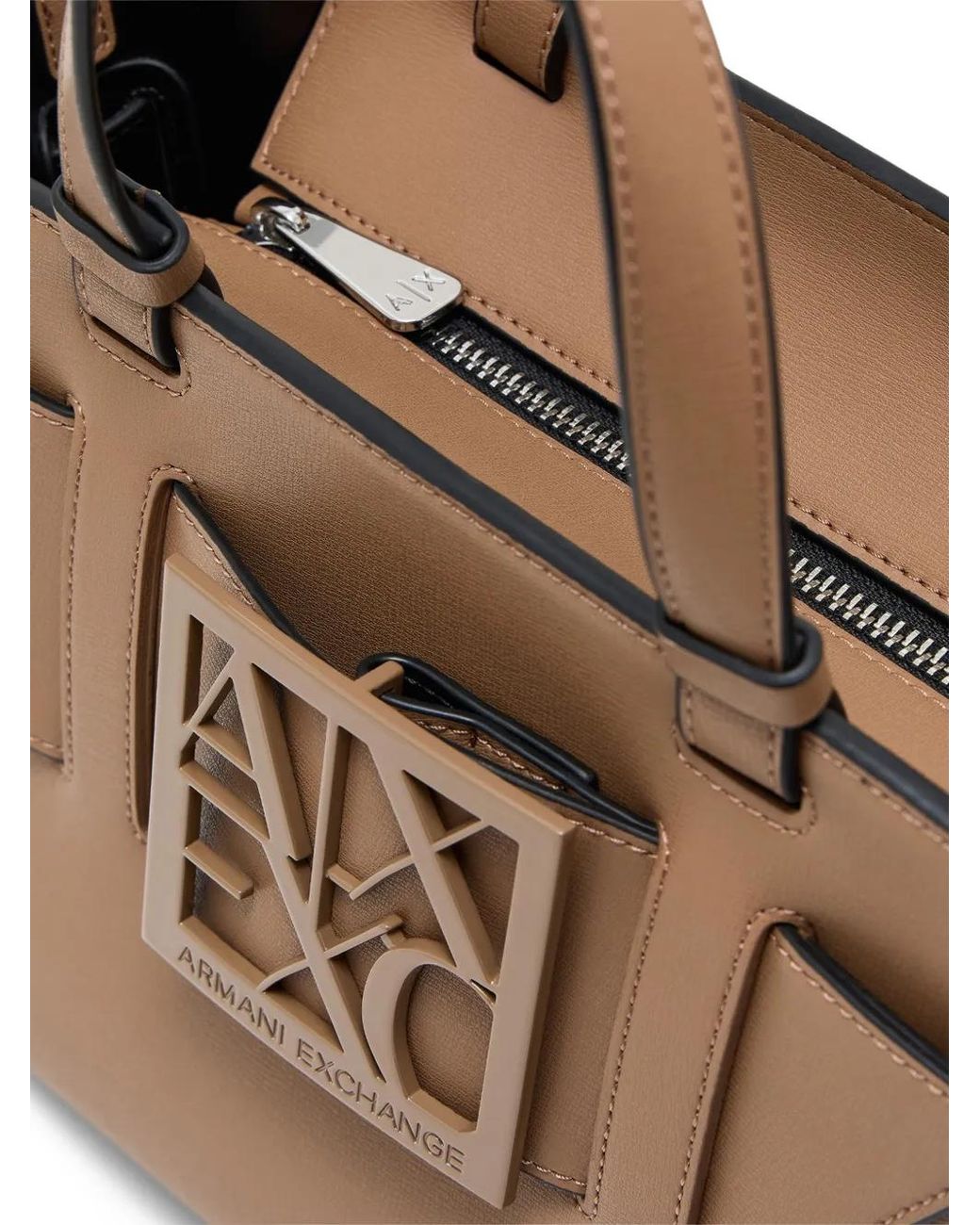 ARMANI EXCHANGE Brown Logo-Plaque Tote Bag