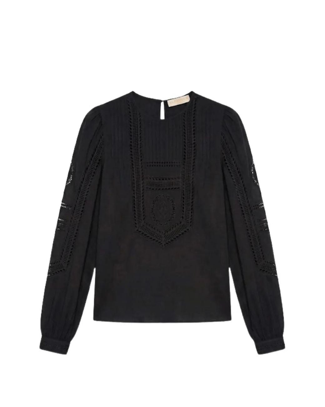 Ulla Johnson Black Marlowe Broderie-Anglaise Pintuck-Detail Blouse