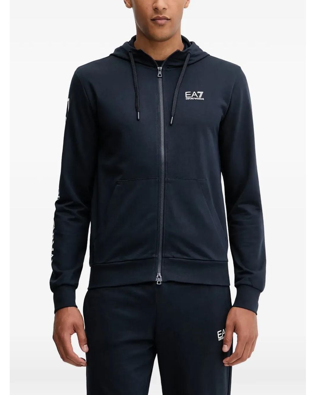 EA7 Blue Logo-Print Zip-Up Hoodie for men