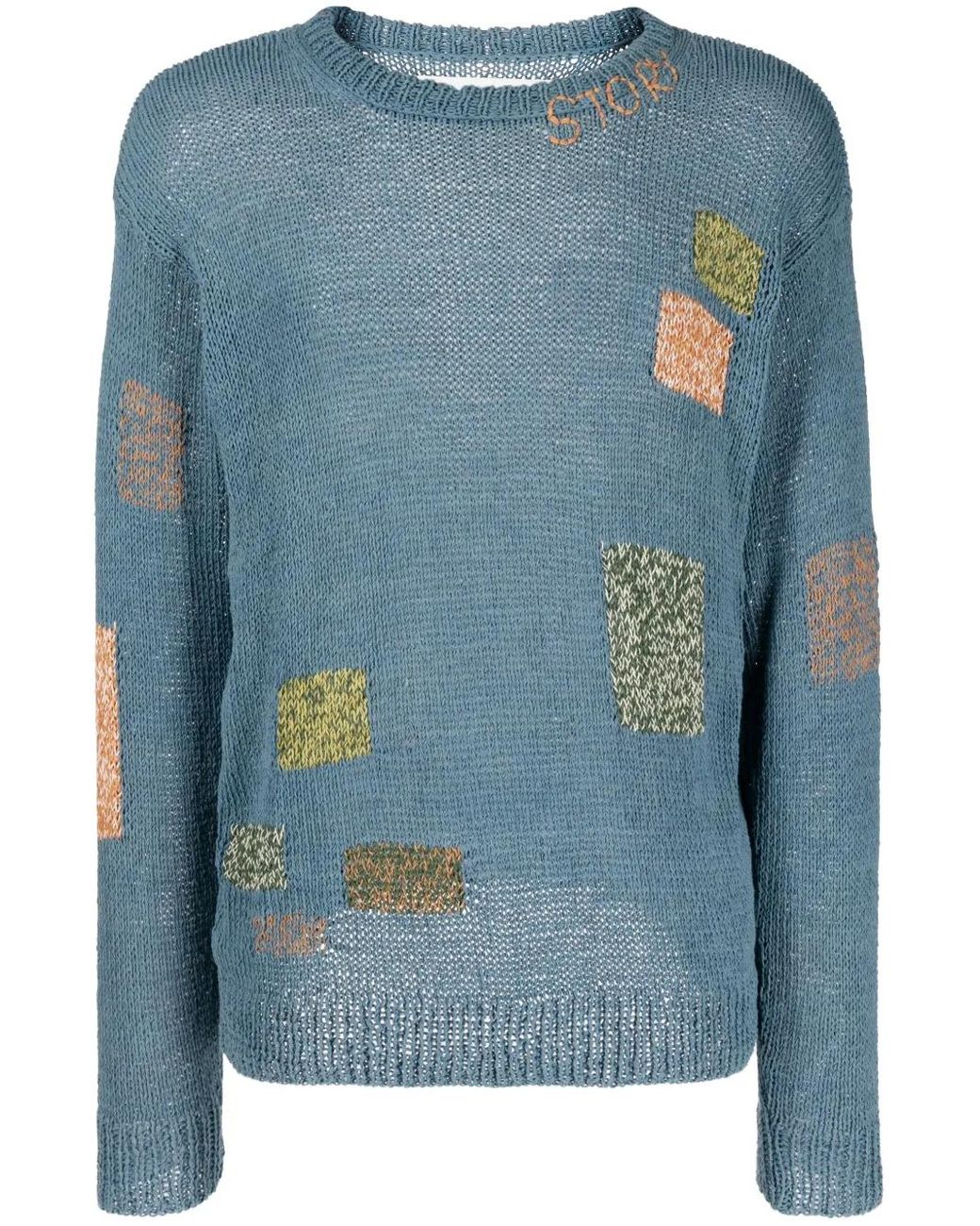 STORY mfg. Blue Spinning Geometric Intarsia-Knit Jumper for men