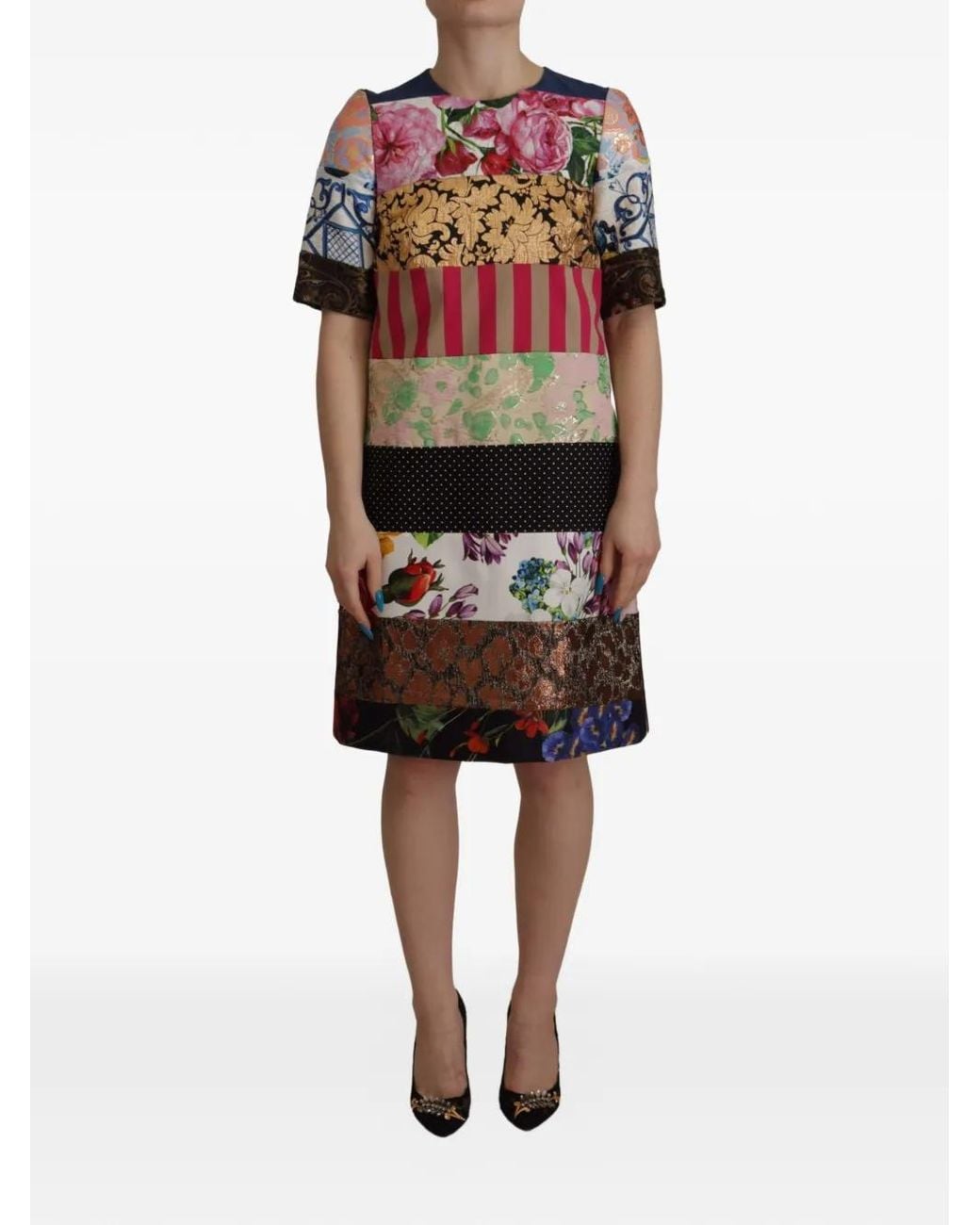 Dolce & Gabbana Black Robe En Jacquard À Design Patchwork
