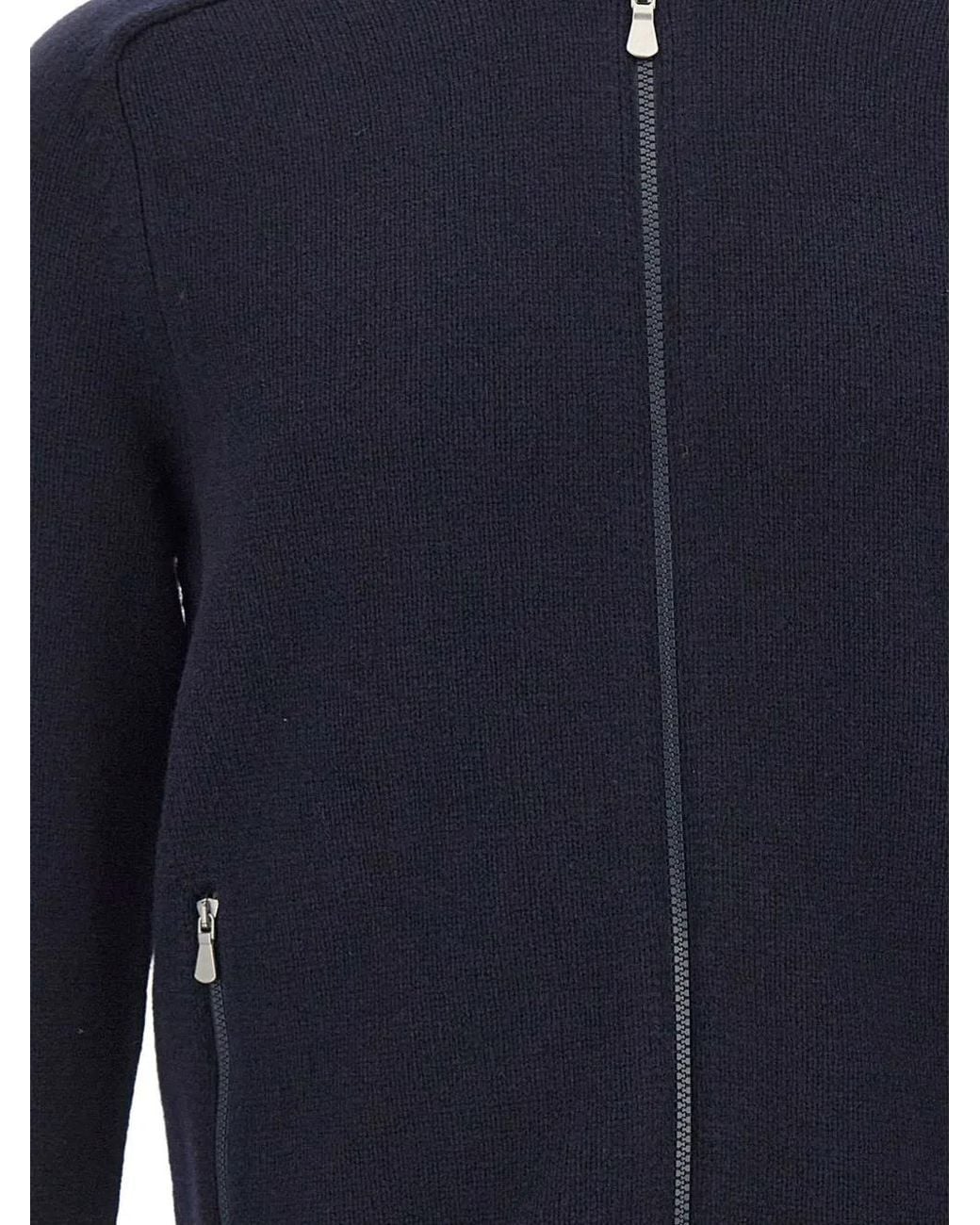 Gran Sasso Blue Super Geelong Zip-Up Ribbed Cardigan for men