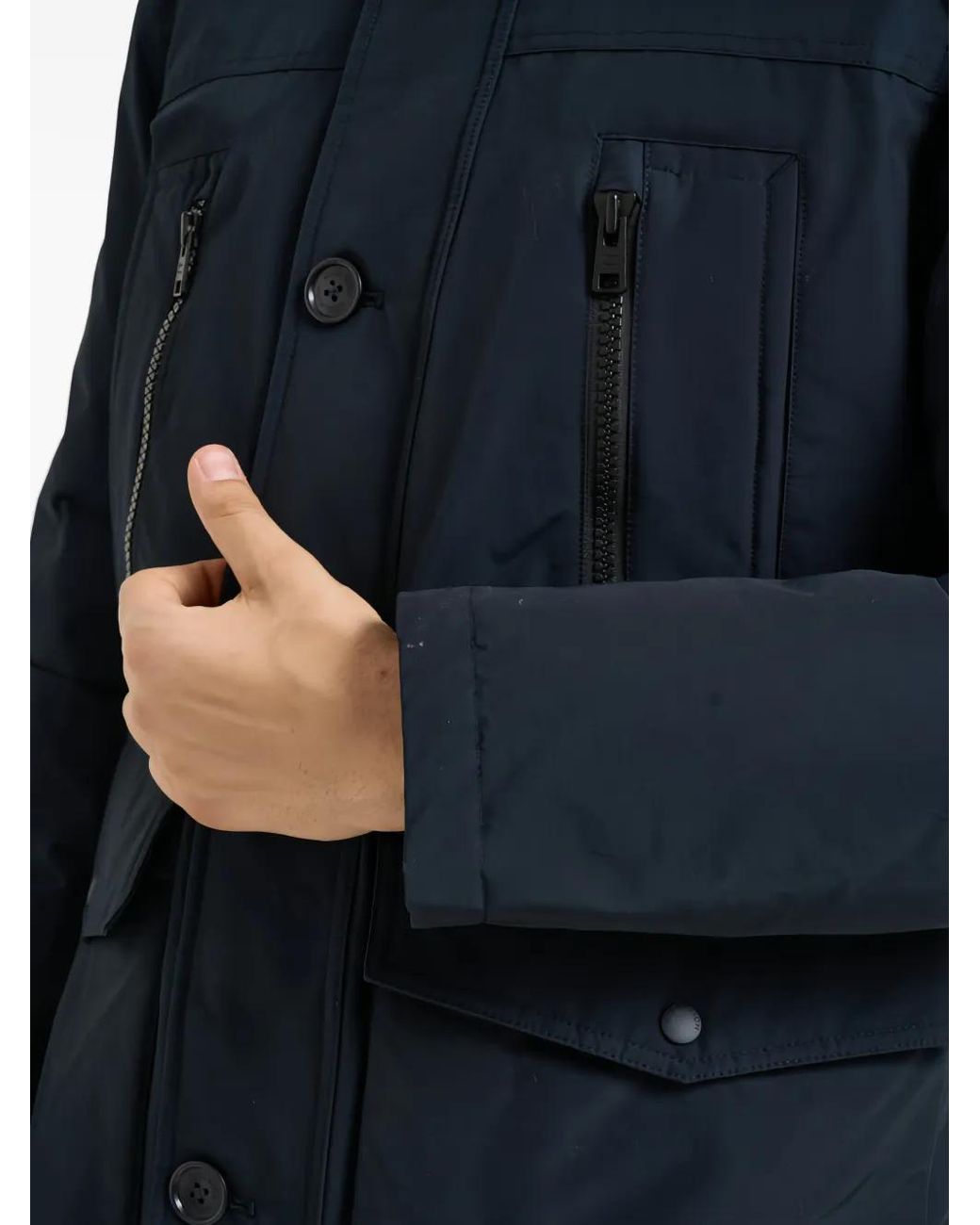 Woolrich Blue Hooded Logo-Patch Coat for men