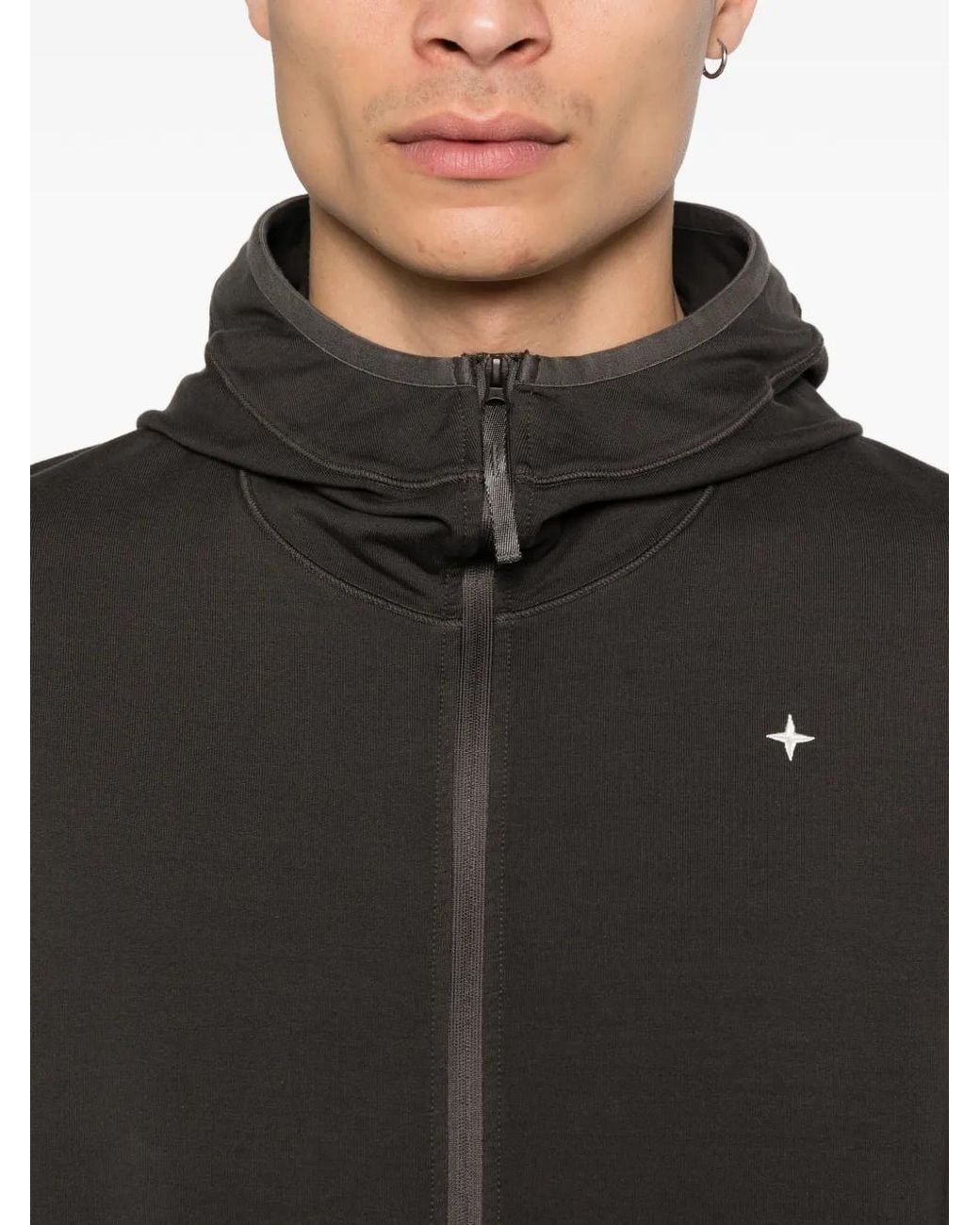 Stone Island Black 6100069 Stretch Cotton Fleece S.I. Stellina Hooded Sweatshirt for men