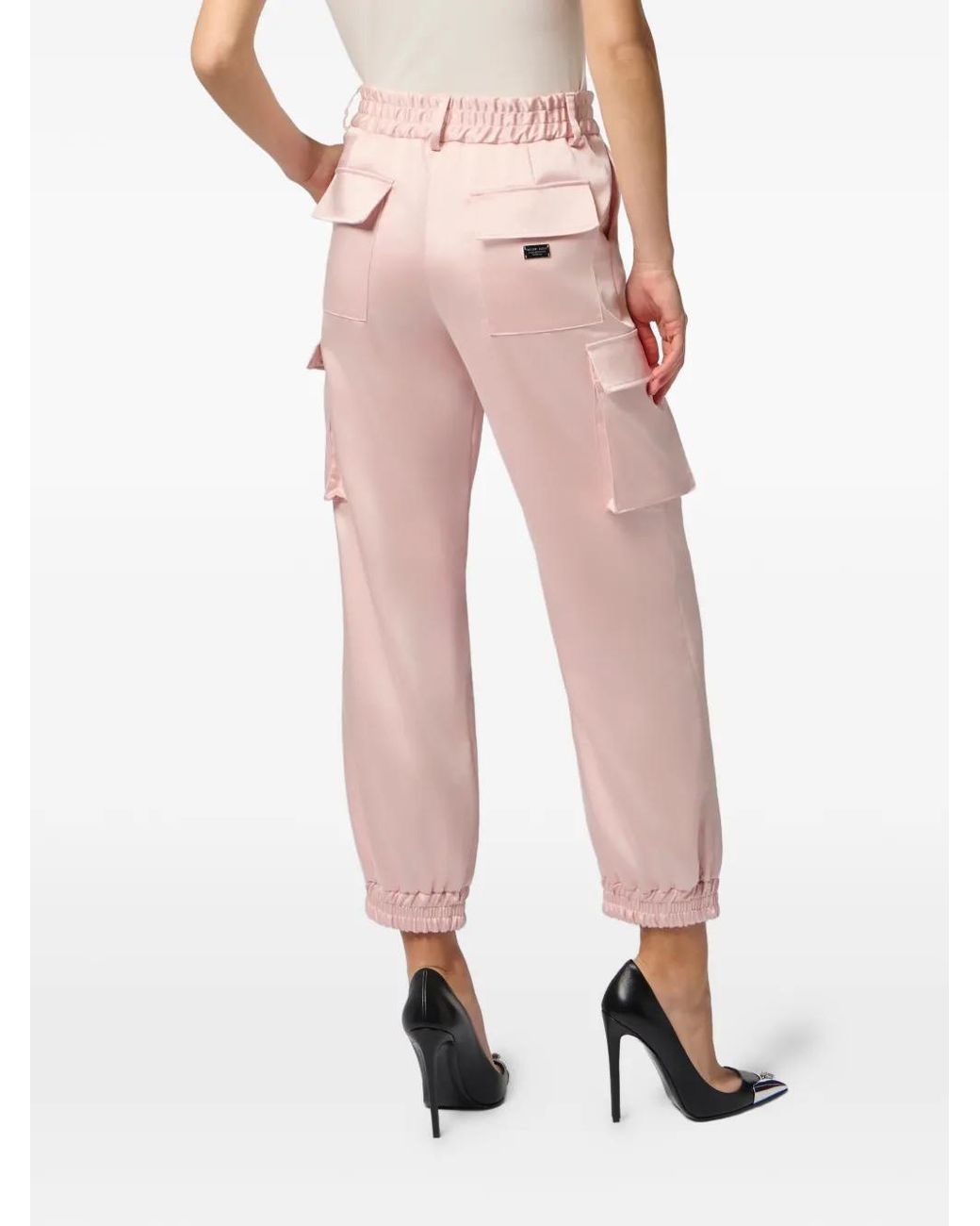 Philipp Plein Pink Satin Patch-Pocket Cargo Pants