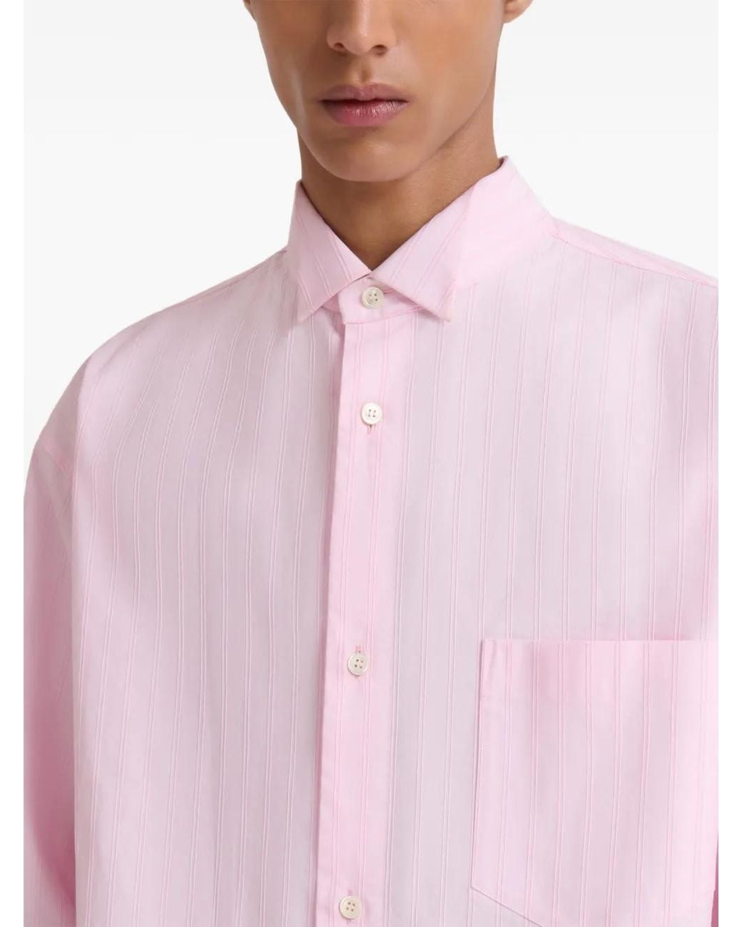 Marni Pink Poplin Longline Shirt With Raised Stripes for men