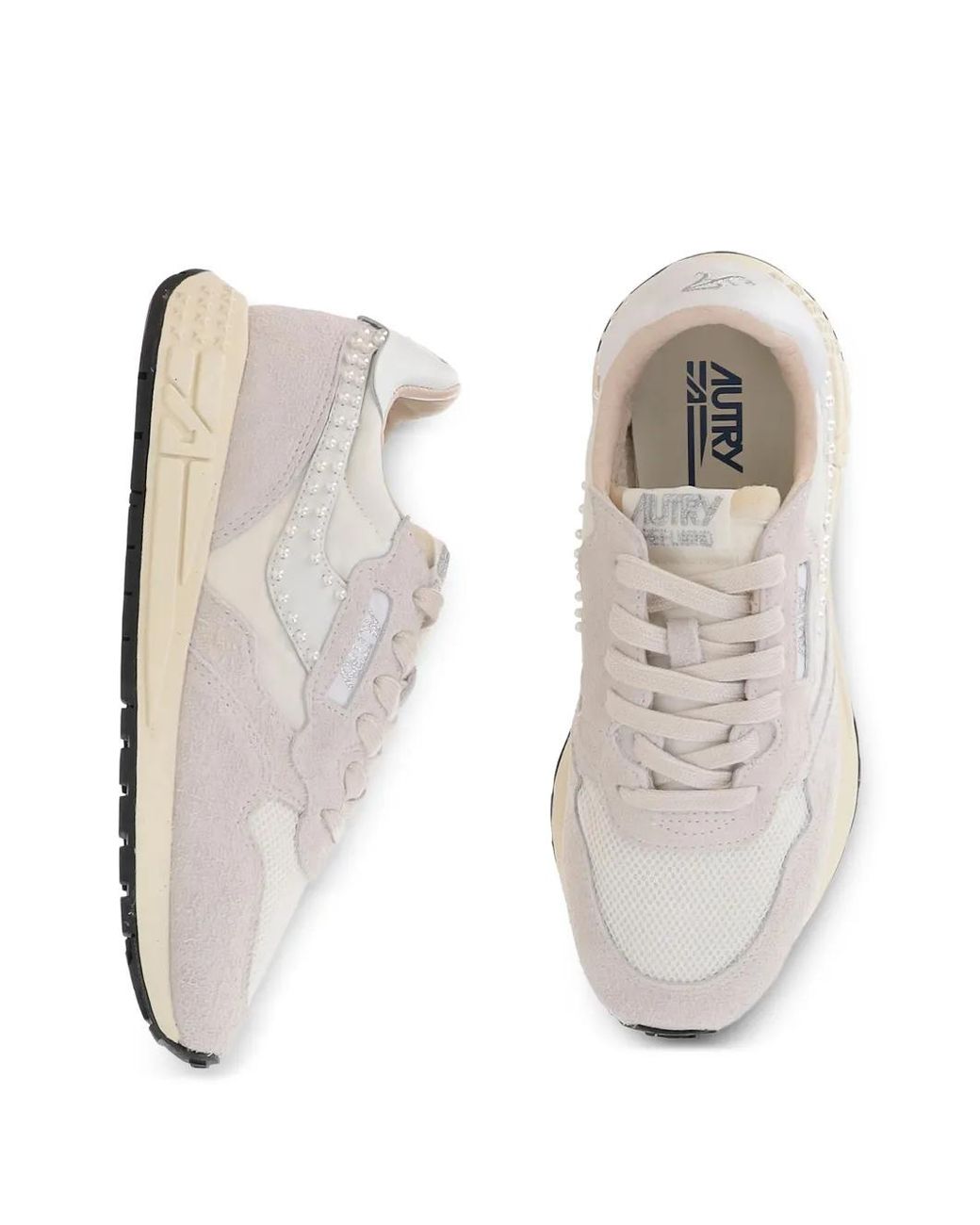 Autry White Reelwind Pearl-Embellished Sneakers