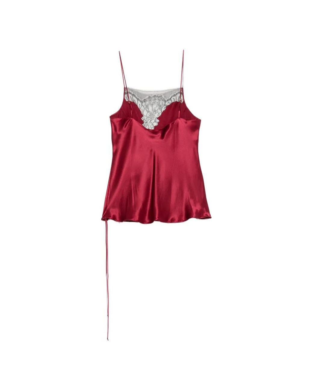 Carine Gilson Red Lace-Trim Silk Camisole