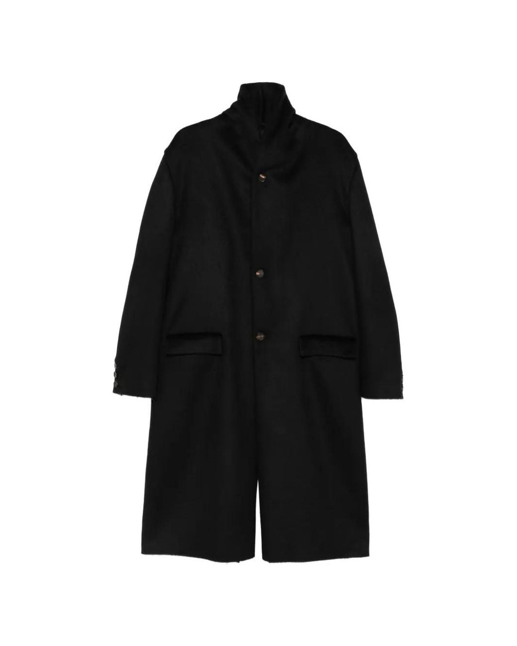 K'ANG Black Manteau Boutonné À Col Cheminée for men