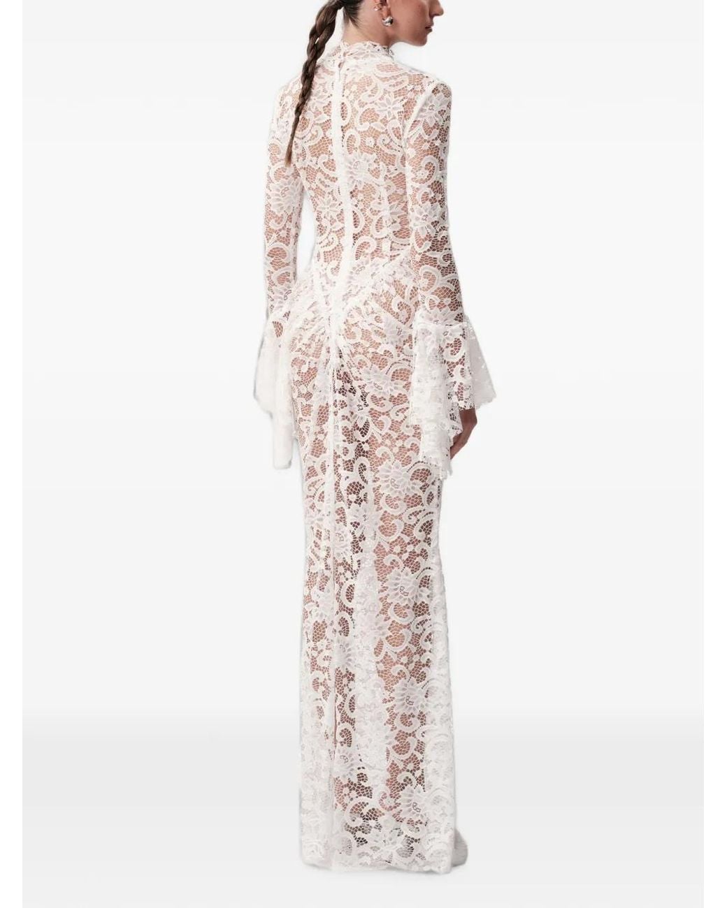 Concepto White Veil Lace Long-Sleeved Fitted Maxi Dress