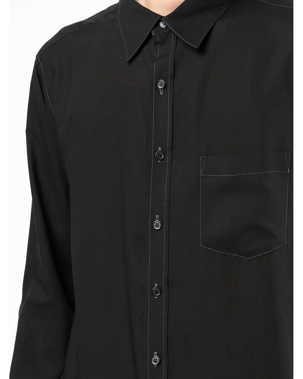 Sulvam Black Contrast-Stitch Long-Sleeve Shirt for men